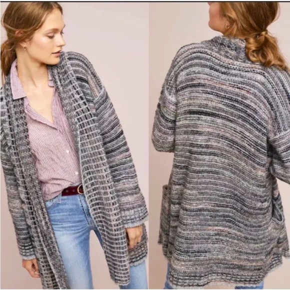 Anthro Akemi + Kin Alpaca Chunky Knit Wool Blend Open Front Cardigan Sweater - Picture 1 of 9
